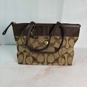 Vintage Coach Signature Stripe Tote Bag Brown Gold L0768-11691 Y2K